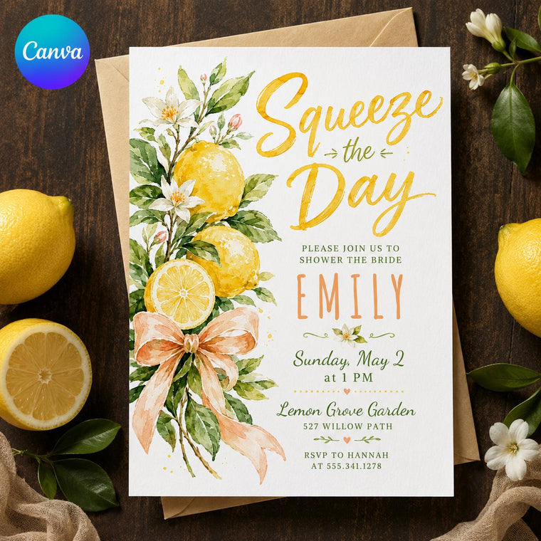 Green and Yellow Lemon Bridal Shower Invitation