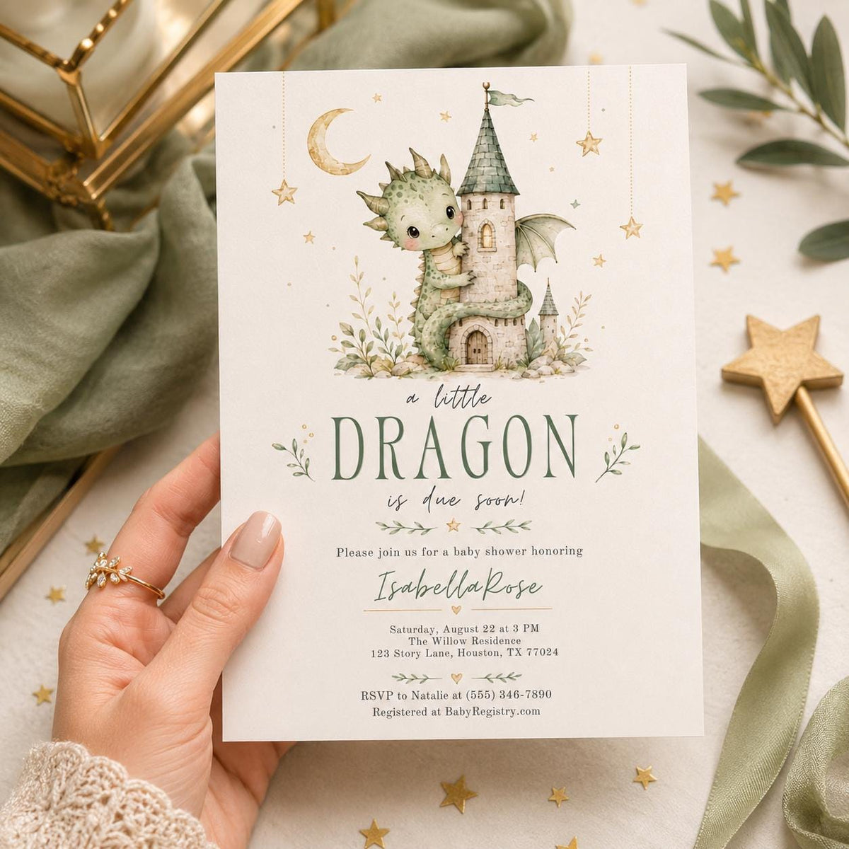 Green Dragon Baby Shower Invitation — baby shower stationery by VoltBy