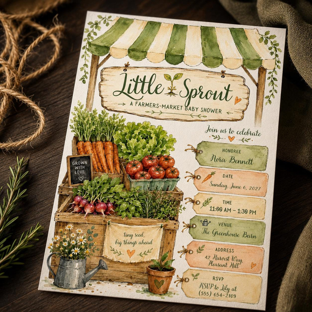 Green Rustic Farmers Market Baby Shower Invitation — digital invitation, instant download