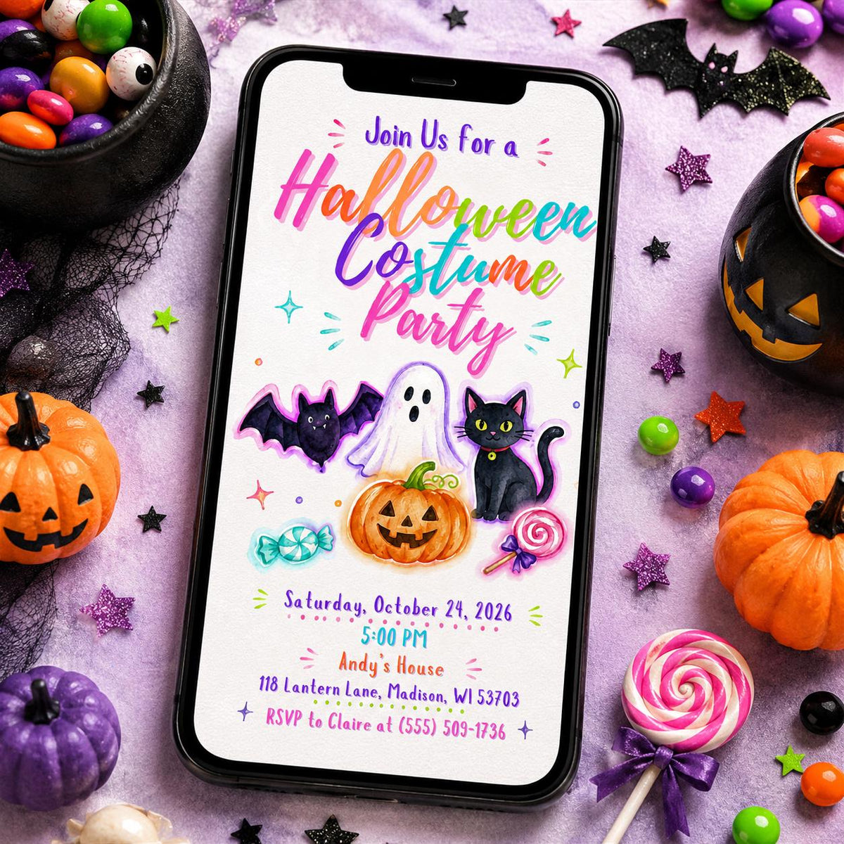 Halloween Costume Party Invitation: Cute Kids Spooky Trick or Treat — Halloween party stationery by VoltBy