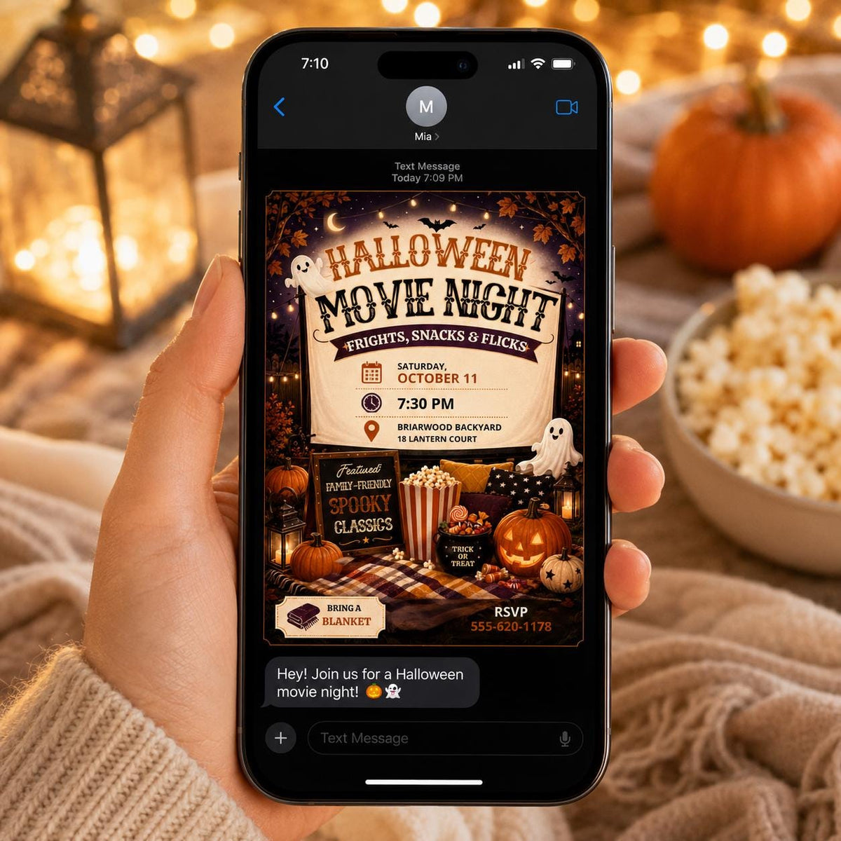 Halloween Movie Night Invitation: Backyard Cinema Party — Halloween party stationery by VoltBy