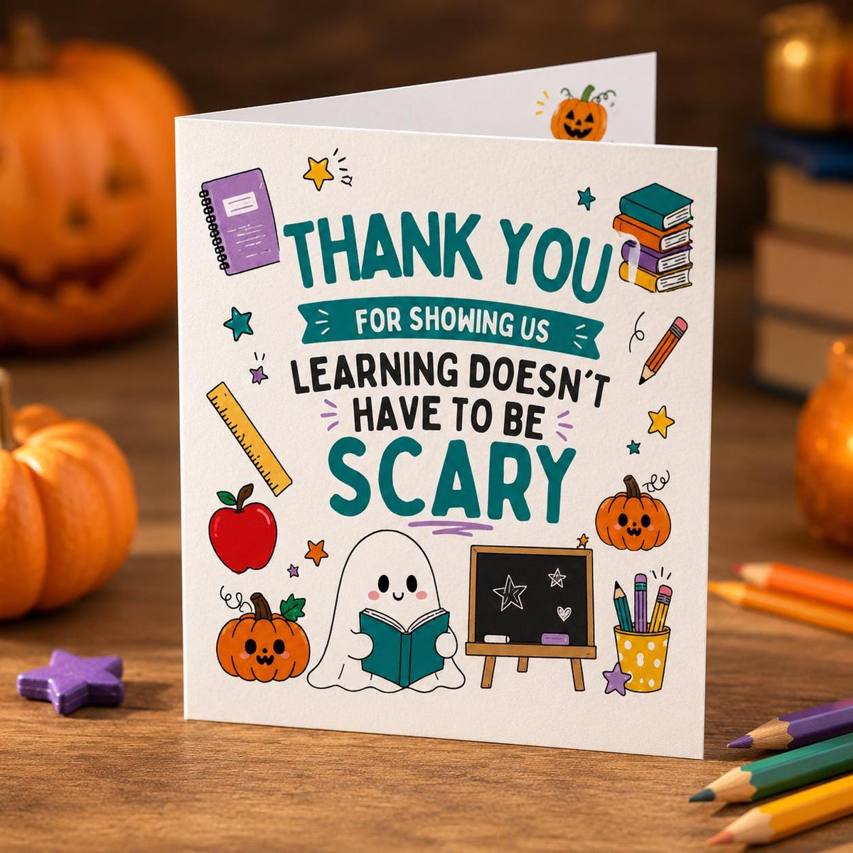 Halloween Teacher Thank You Greeting Card — Halloween party stationery by VoltBy