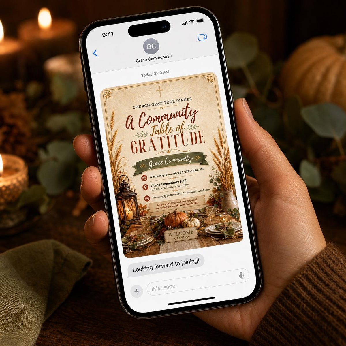 Harvest Church Thanksgiving Dinner Invitation — digital invitation, instant download