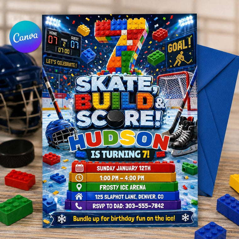 Hockey 7th Birthday Invitation