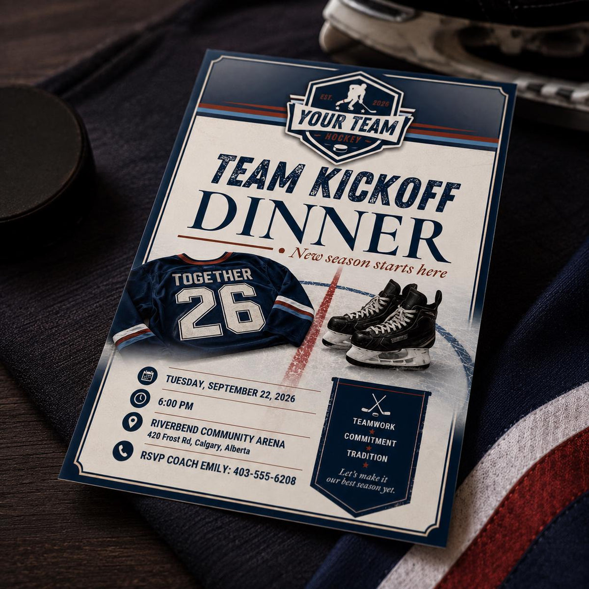 Hockey Team Kickoff Dinner Invitation — dinner party stationery by VoltBy
