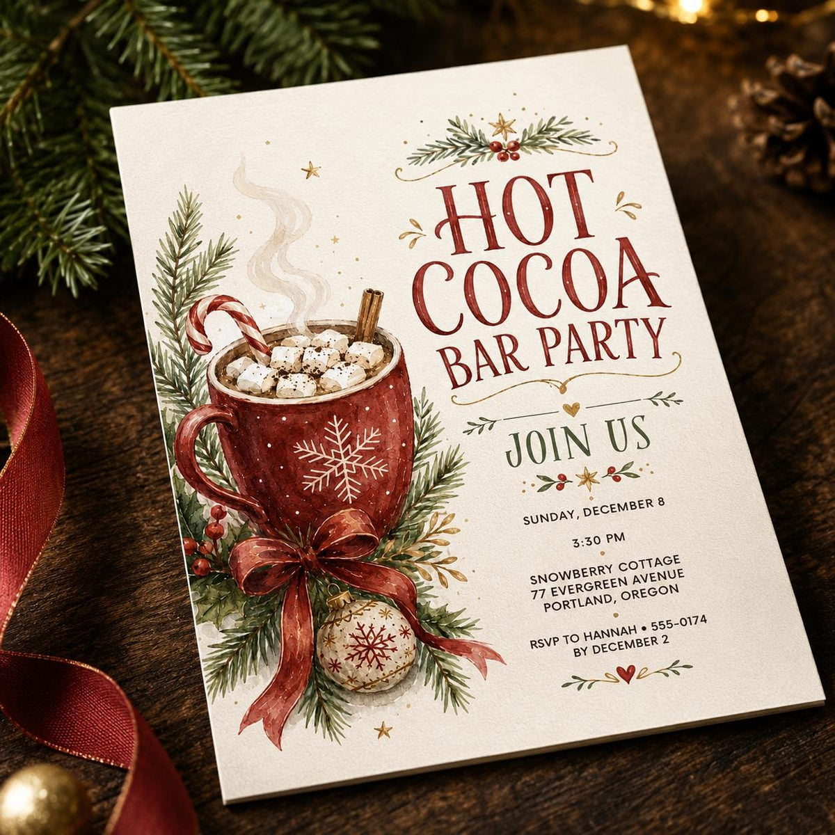 Hot Cocoa Bar Party Invitation — Christmas celebration stationery by VoltBy