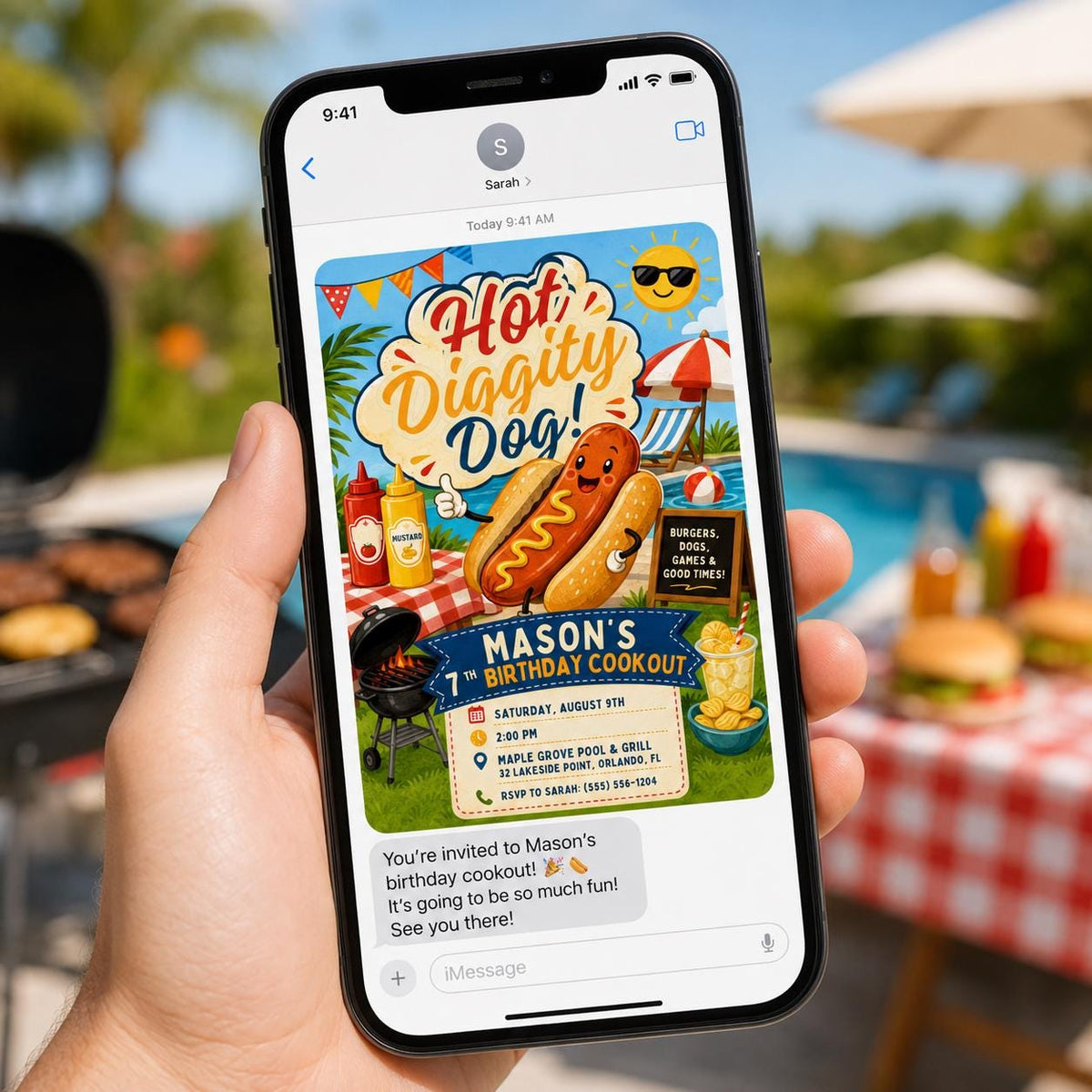 Hot Diggity Dog 7th Birthday Invitation for Boys — digital invitation, instant download