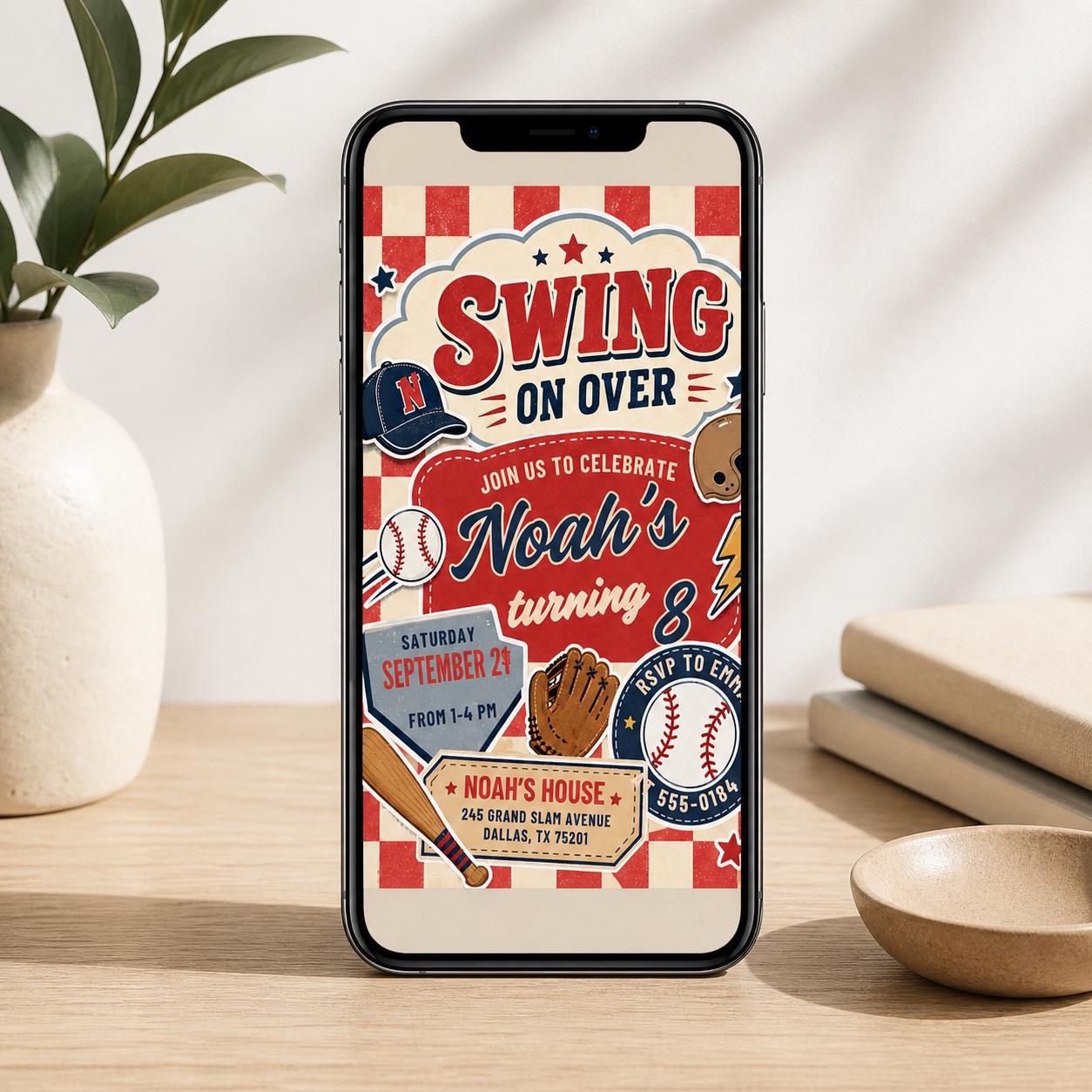 Baseball Birthday Party Invitation, Sports Birthday Invitation, Swing on Over, Rookie of the Year, Digital Editable Printable Canva Template __etsy:7987837348