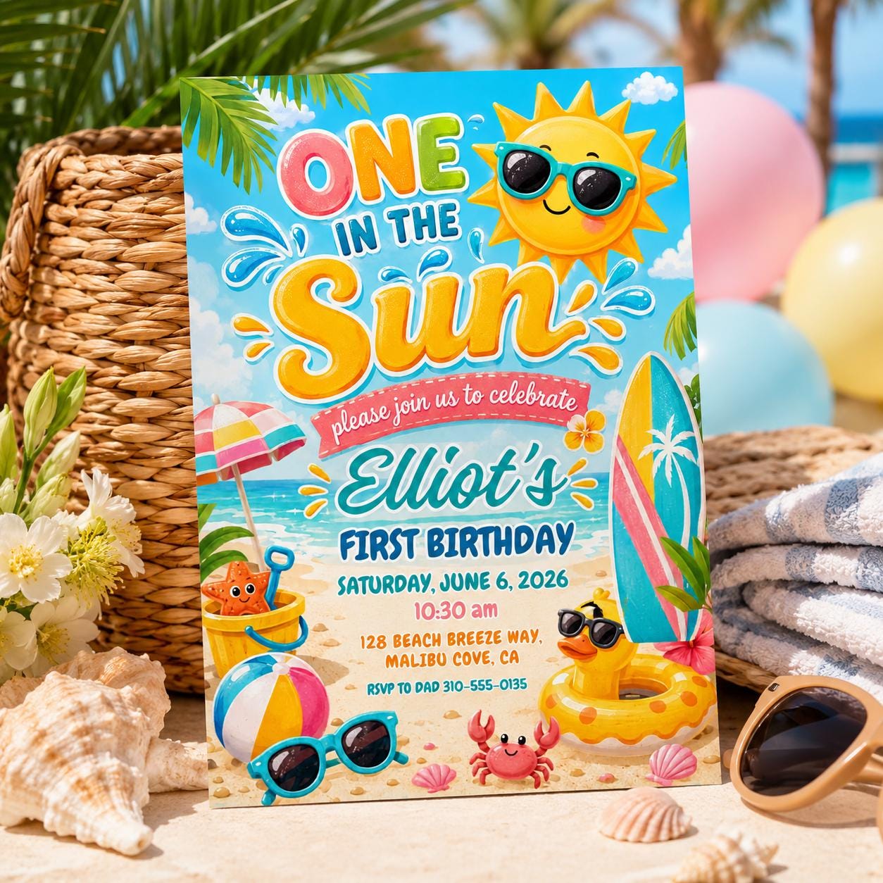 Editable One In The Sun 1st Birthday Party, Tropical Summer Boy Shark Pool Party Invite Template, Pool Party 1st Birthday Invite, Canva __etsy:8010566768