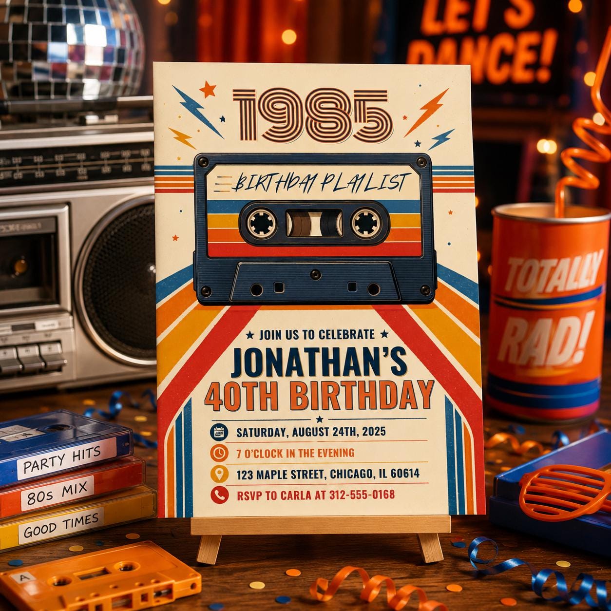 40th Birthday Invitation, Back to 80's Vintage Birthday Invite, Vintage 1985 Birth Year Party Invite, Back In 1985, Editable Canva Template __etsy:8015087152