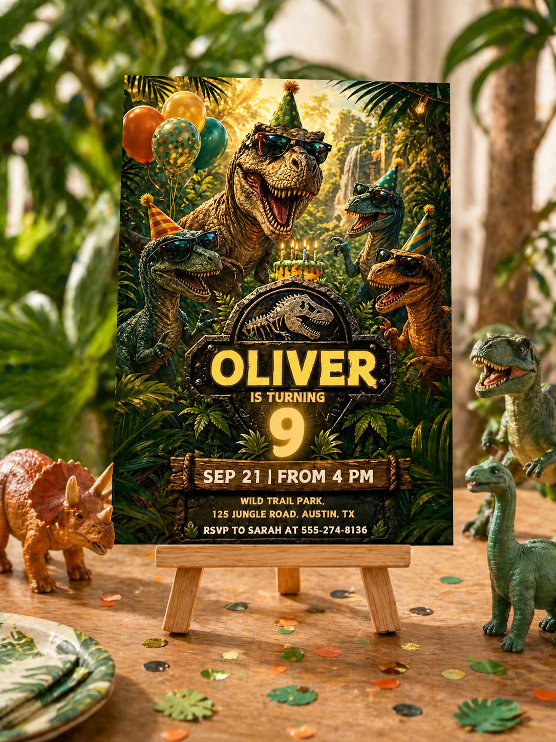 Dinosaur Invitation — 5th birthday party stationery by VoltBy
