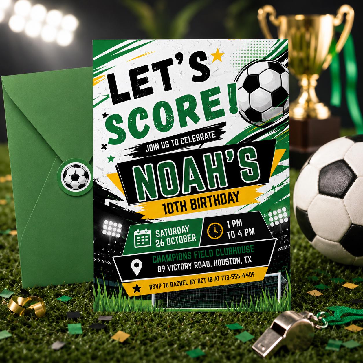 Editable Soccer Birthday Invitation Template, Football Invite, Kids Soccer Invite, Let's Kick it Soccer Invite, Editable Canva Template __etsy:8023862496