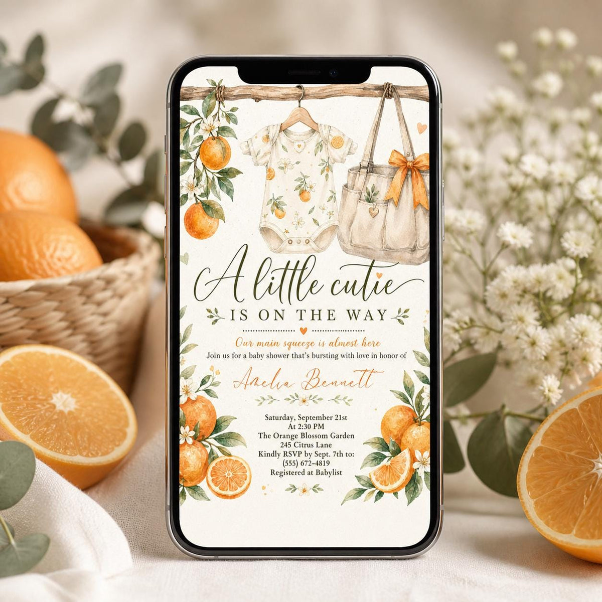 A Little Cutie is on the way Baby Shower Invitation — print-ready baby shower design from VoltBy