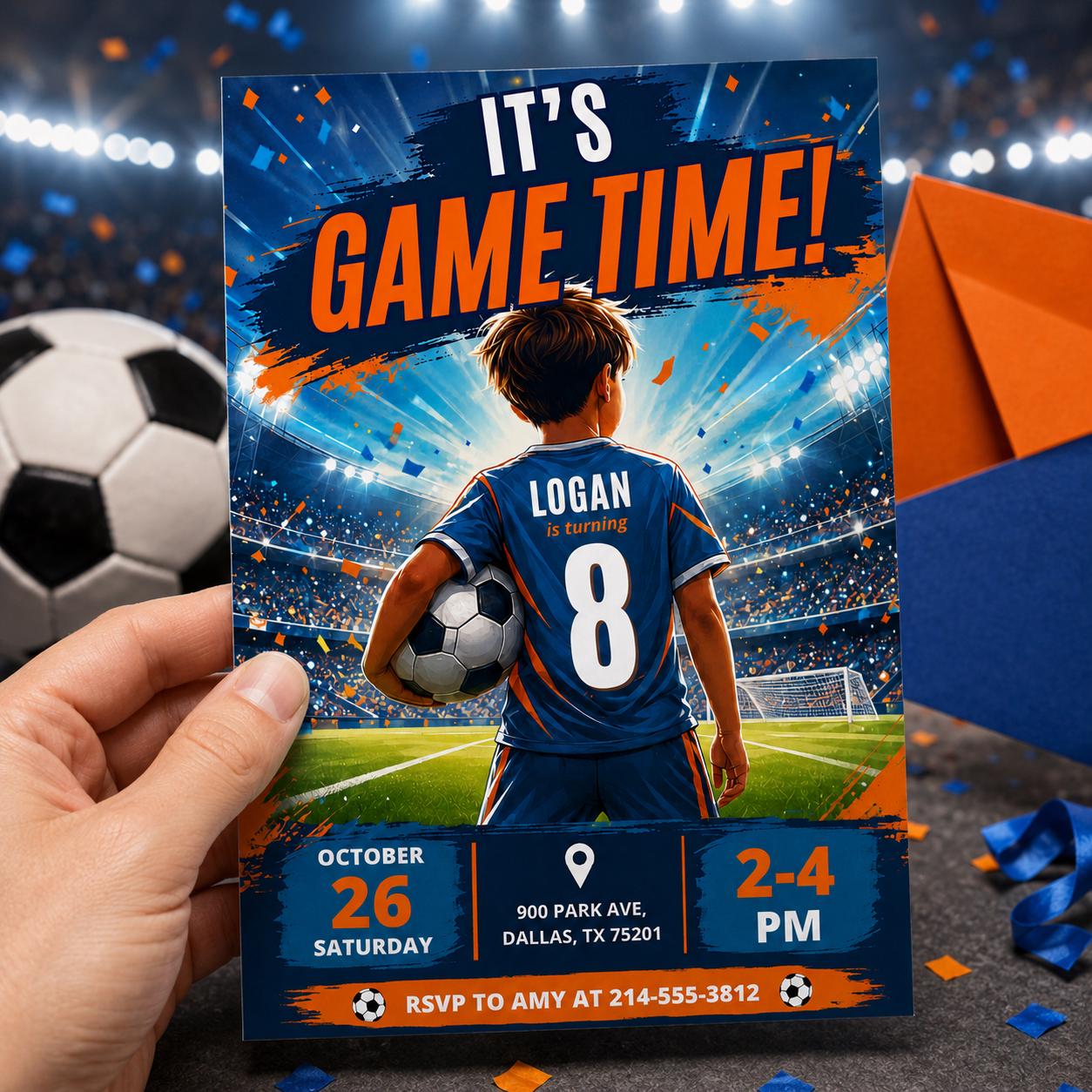 Soccer Birthday Invitation Canva Editable Template, Its Game Time Invite, Soccer Jersey Birthday Invite, Boys Football Party Canva Template __etsy:8030875148