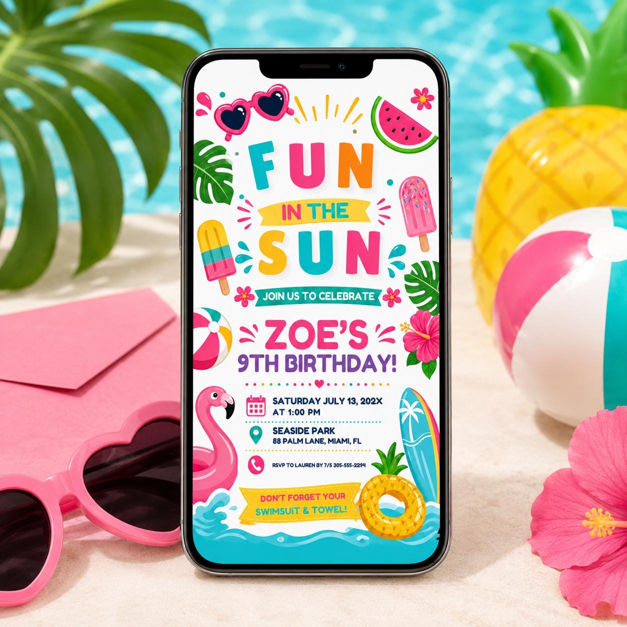 Fun in the Sun Birthday Invitation, Beach Theme Kids Party Invite, Fun in the Sun Boy Pool Party I, One In The Sun, Editable Canva Template __etsy:8032480348