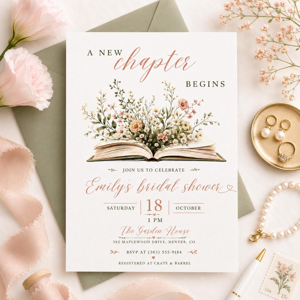 A New Chapter Begins Baby Shower Invitation, Storybook Baby Shower Invite, Gender Neutral, Bridal Shower Invitation, Editable Canva Template __etsy:8032600584
