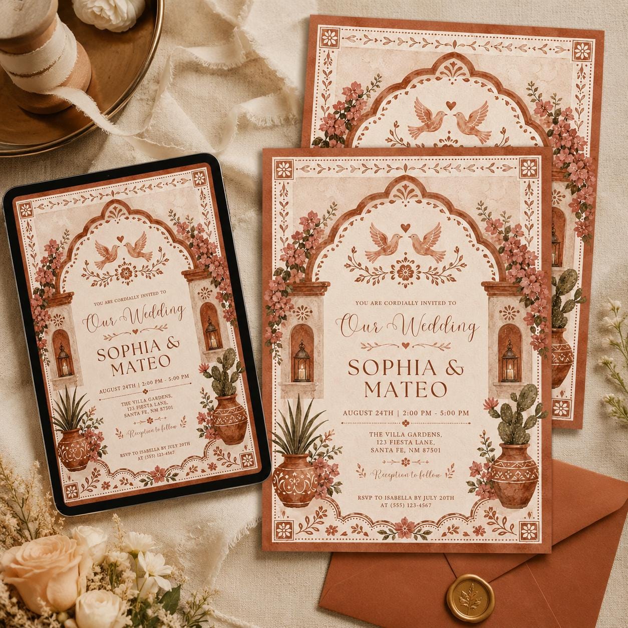 Editable Floral Wedding Invitation Template, Summer Wedding Invite, Elegant Botanical Design, Floral Watercolor Design, Wedding Invitation __etsy:8053347158