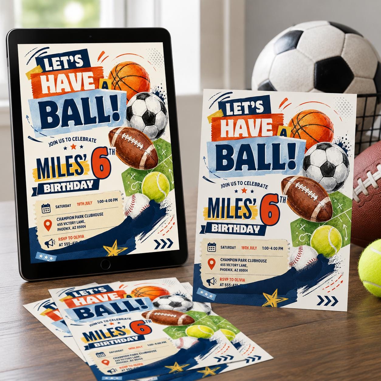 Sports Birthday Invitation, Editable All-star Sports, Sports birthday invitation, Sport Birthday invite, soccer football, baseball, basket __etsy:8059277476