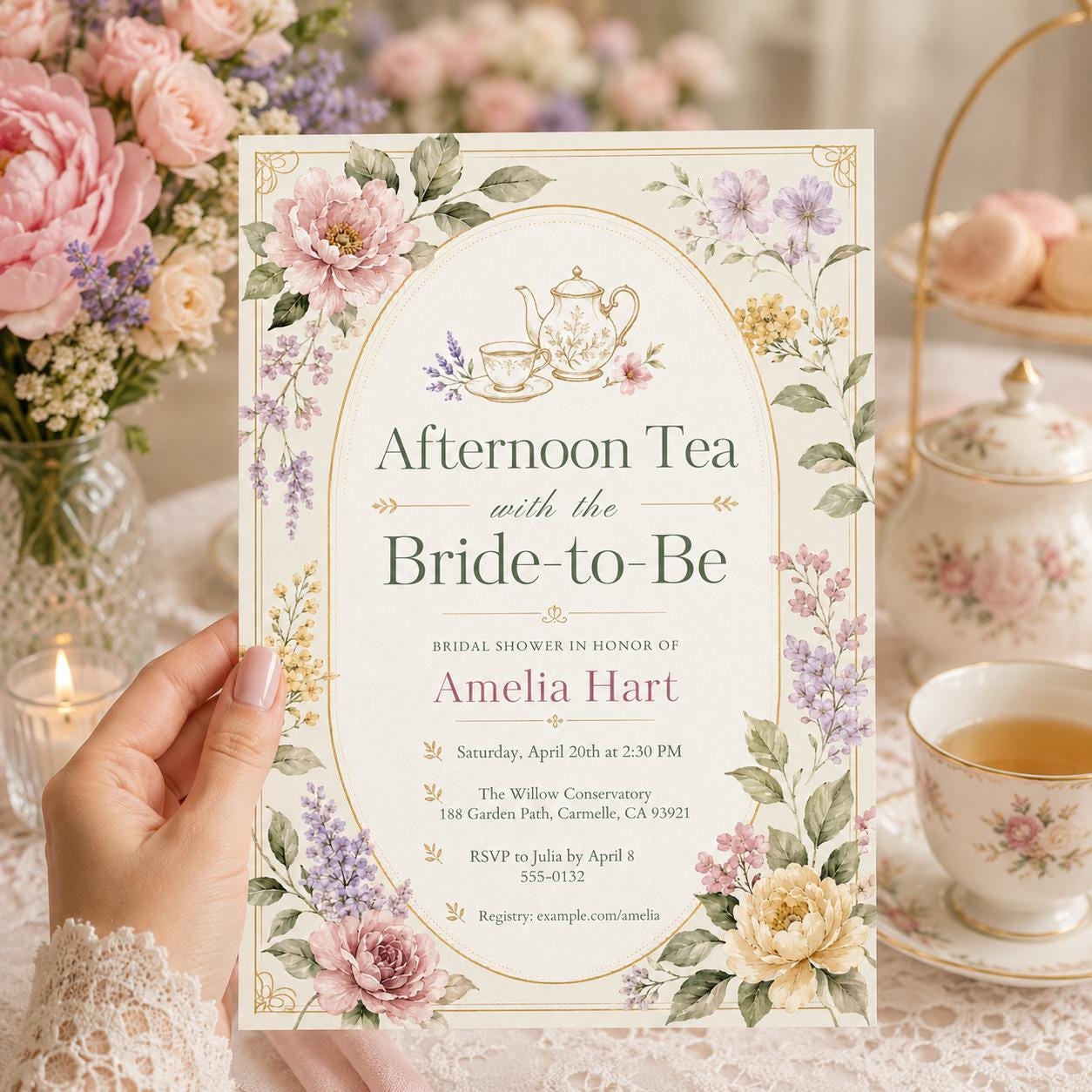 Afternoon Tea Birthday Invitation, Tea Party Birthday Invitation, Girl Par-tea Invite, Garden Tea Party Birthday Invite, Editable Canva __etsy:8063262358