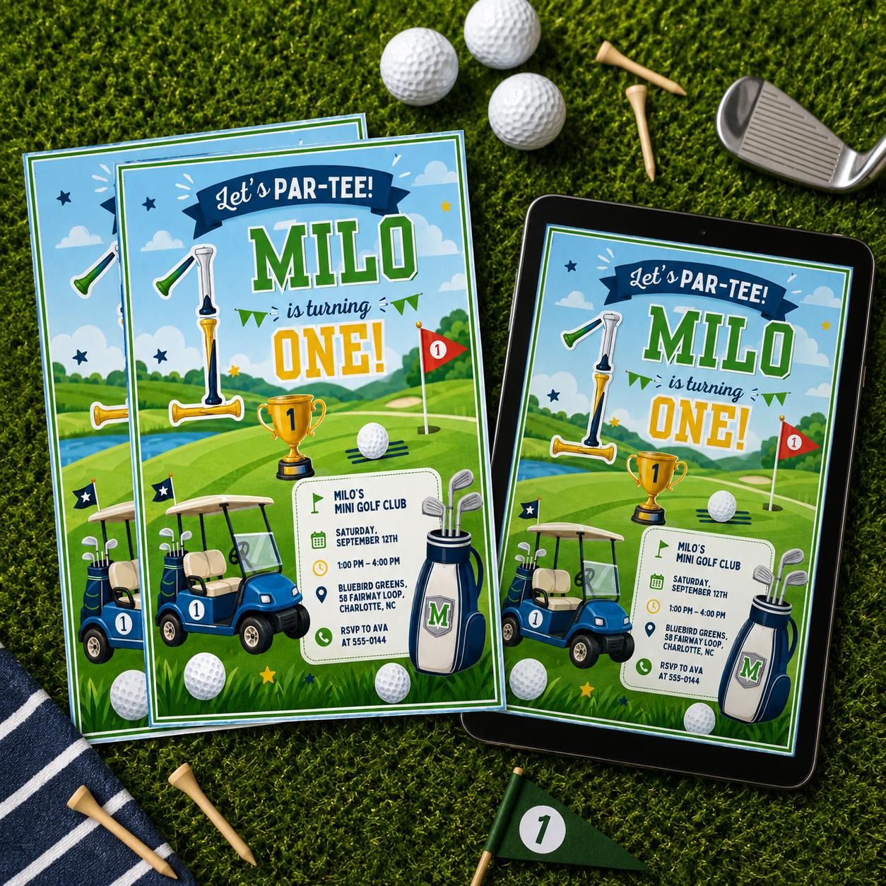 Golf Birthday Invitation, Let's Par Tee Golf Birthday Invite, Golf Birthday Party Invites, Boy Birthday Party Invite Editable Canva Template __etsy:8074605986