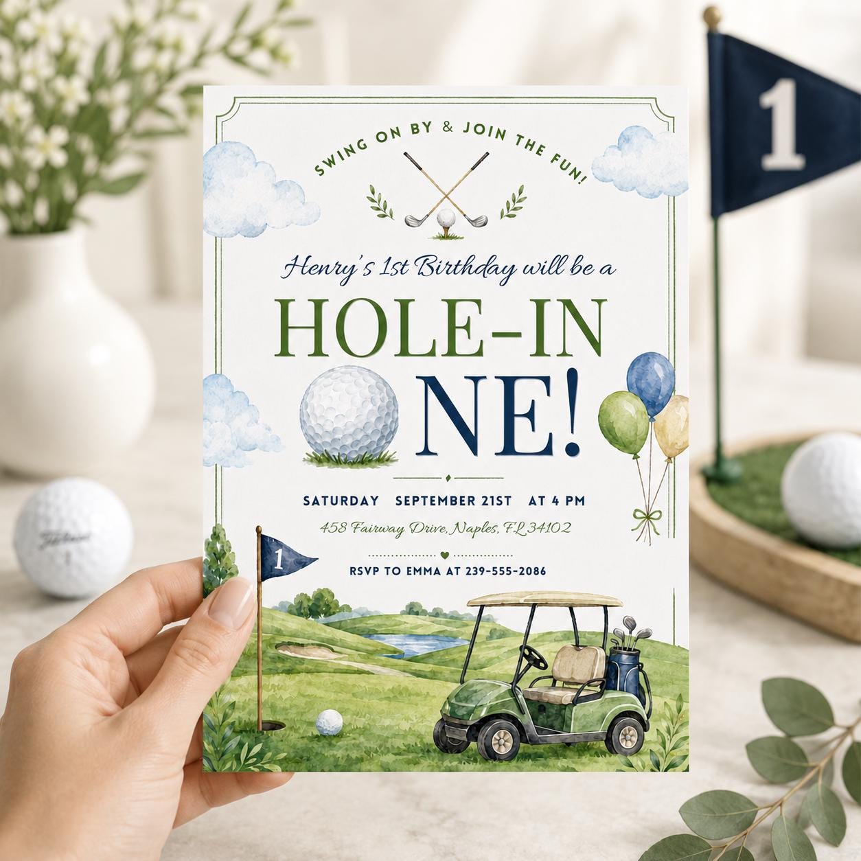 Editable Hole in One Invitation Golf First Birthday Par-tee Golf Invite Boy Golfing, Golf First Birthday Par-tee, Golf Birthday Invite __etsy:8080301861