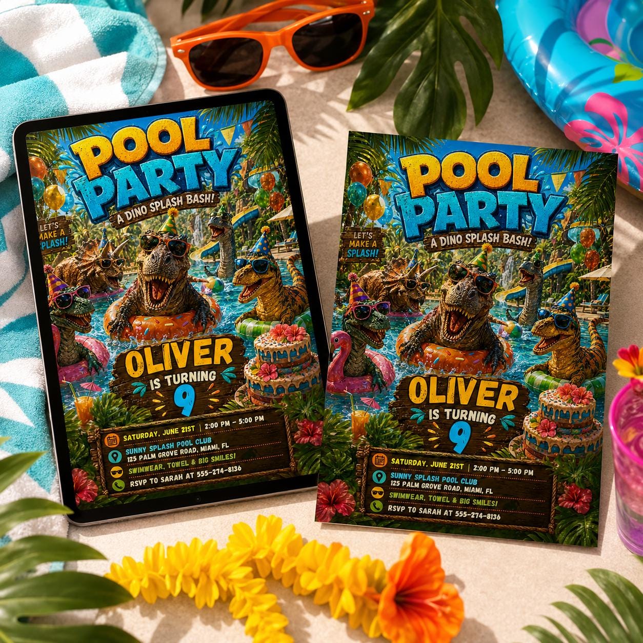 Dinosaur Pool Party Incitation, Two Rex Pool Invite Editable, Splish Splash Dino Pool Party Invitation, Boy Swimming Birthday Canva Template __etsy:8104180845