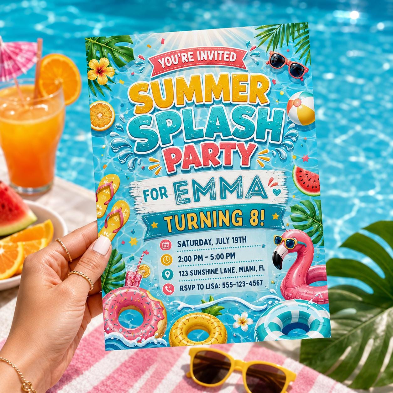 Summer Splash Party Invitation Template, Pool Party Birthday Party Invitation Template, Hand Drawn Whimsical Swim Birthday Invite, Canva __etsy:8105242105