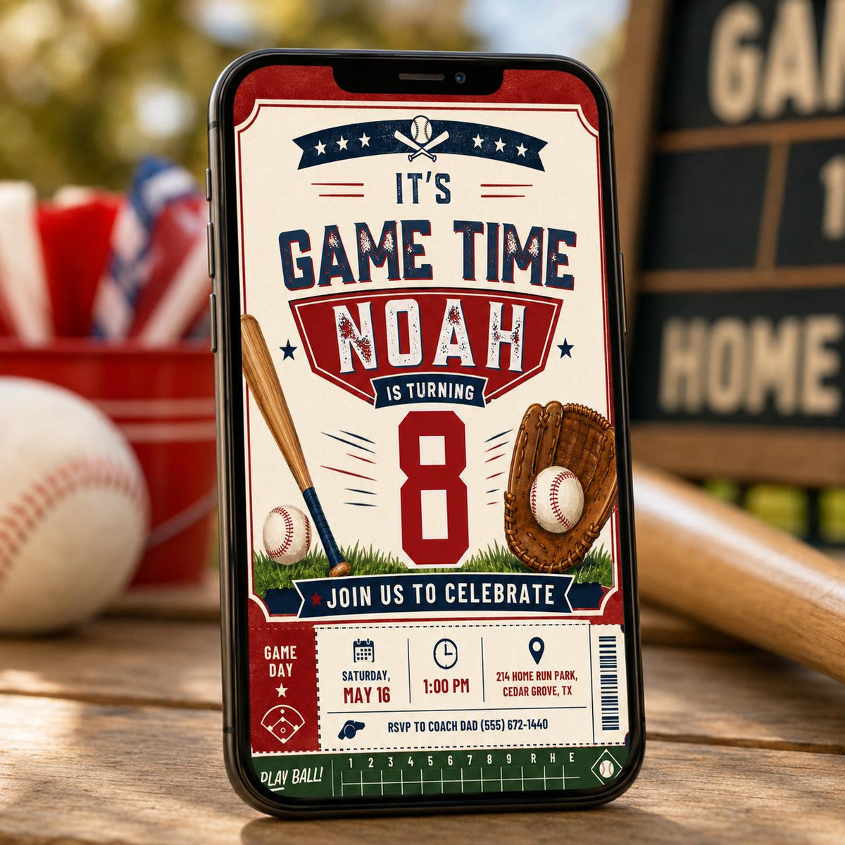 Neon It’s Game Time 8th Birthday Invitation — 8th birthday party stationery by VoltBy