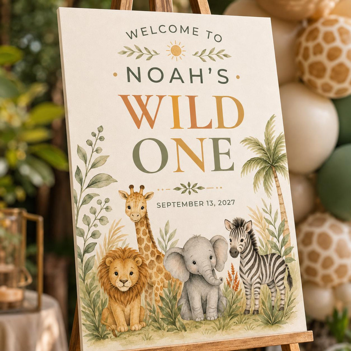 Safari Wild One Birthday Welcome Sign — first birthday stationery by VoltBy