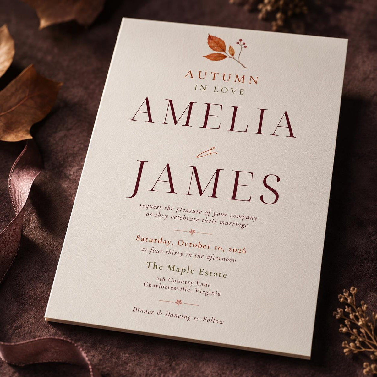 Minimalist Elegant Fall Wedding Invitation — digital invitation, instant download