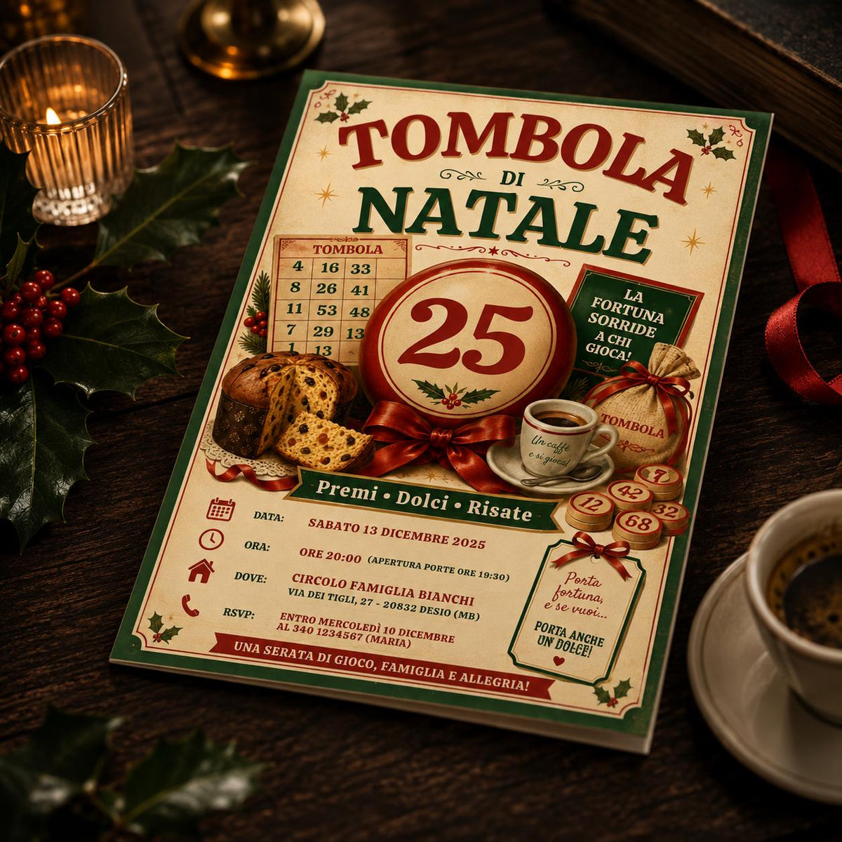 Italian Christmas Tombola Invitation — Christmas celebration stationery by VoltBy
