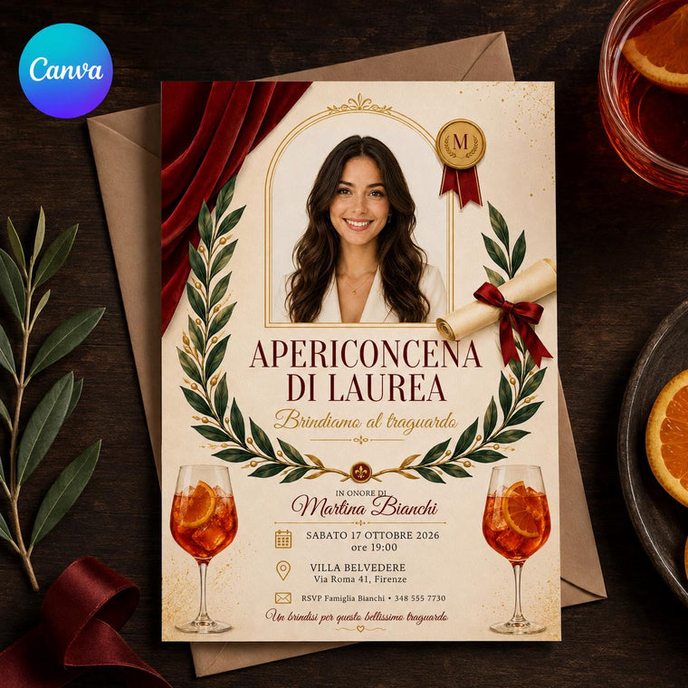 Italian Graduation Aperitivo Invitation with Photo