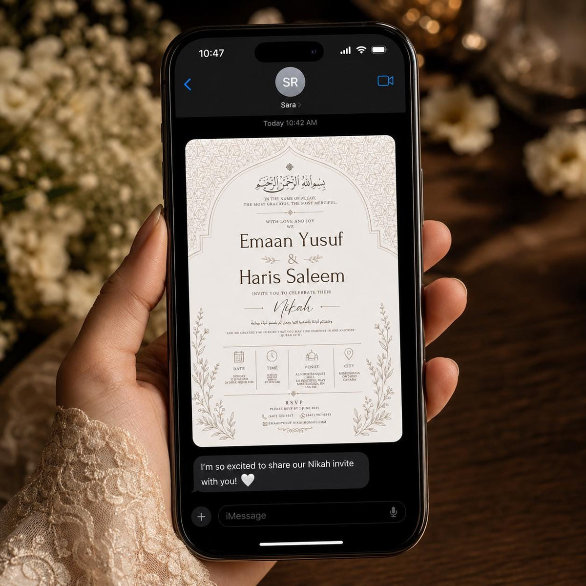 Ivory and Gold Nikah Invitation: Ivory Gold Islamic Wedding Card — digital invitation, instant download