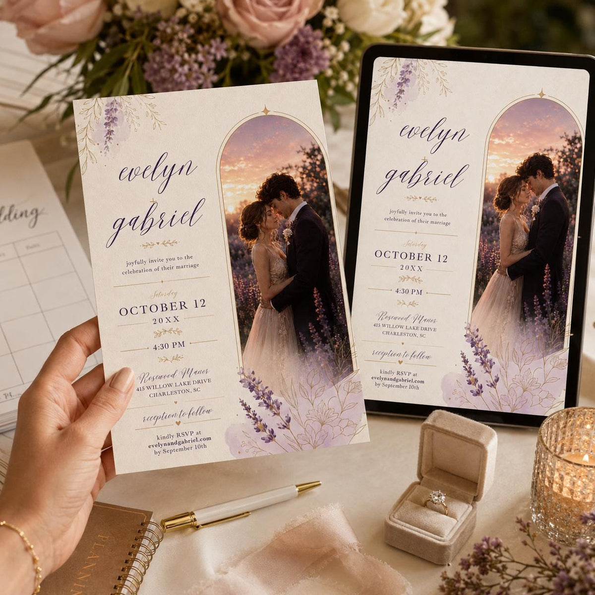 Lavender Elegant Wedding Invitation — digital invitation, instant download