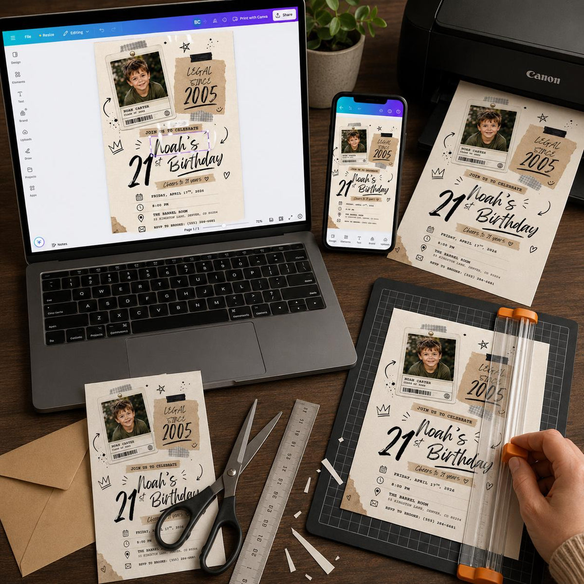 Legal Since 2005 Retro 21st Birthday Photo Invitation — 21st birthday party stationery by VoltBy