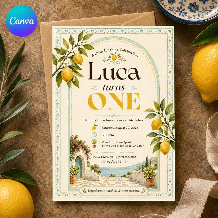 Lemon Little Sunshine First Birthday Invitation for Girls