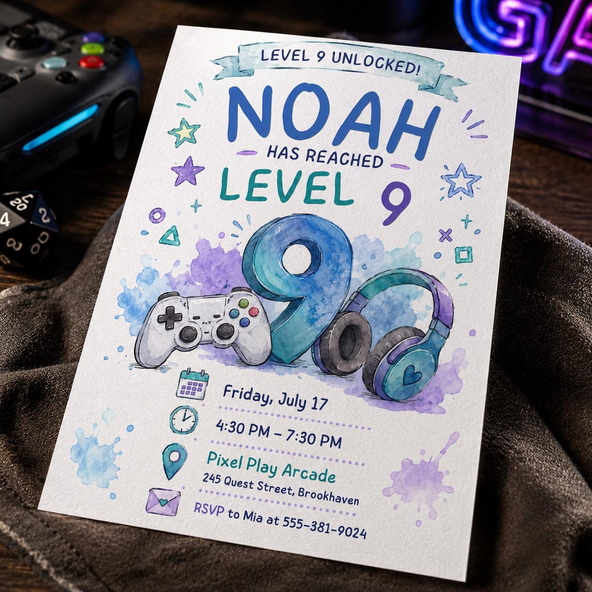 Level 9 Unlocked 9th Birthday Invitation for Boys — digital invitation, instant download