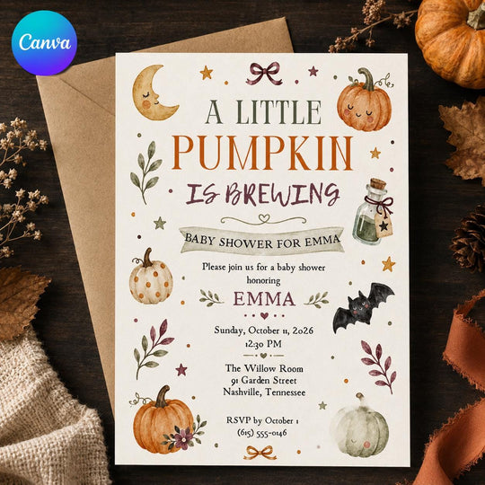 Little Pumpkin Baby Shower Invitation: A Little Pumpkin Is Brewing Fall Shower