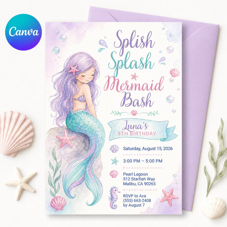 Mermaid Birthday Invitation for Girls