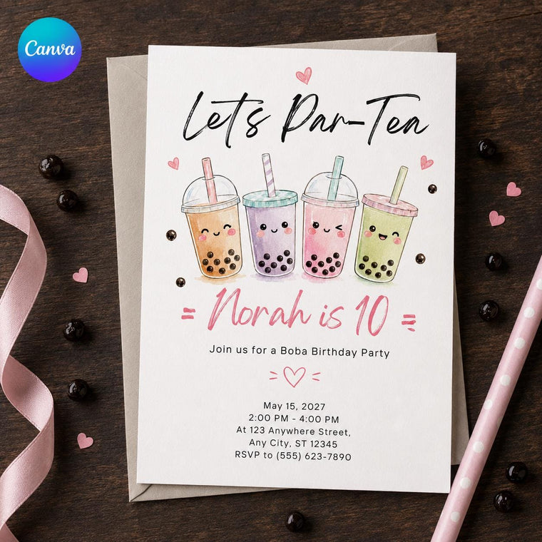 Minimal Boba Par-Ten Birthday Invitation