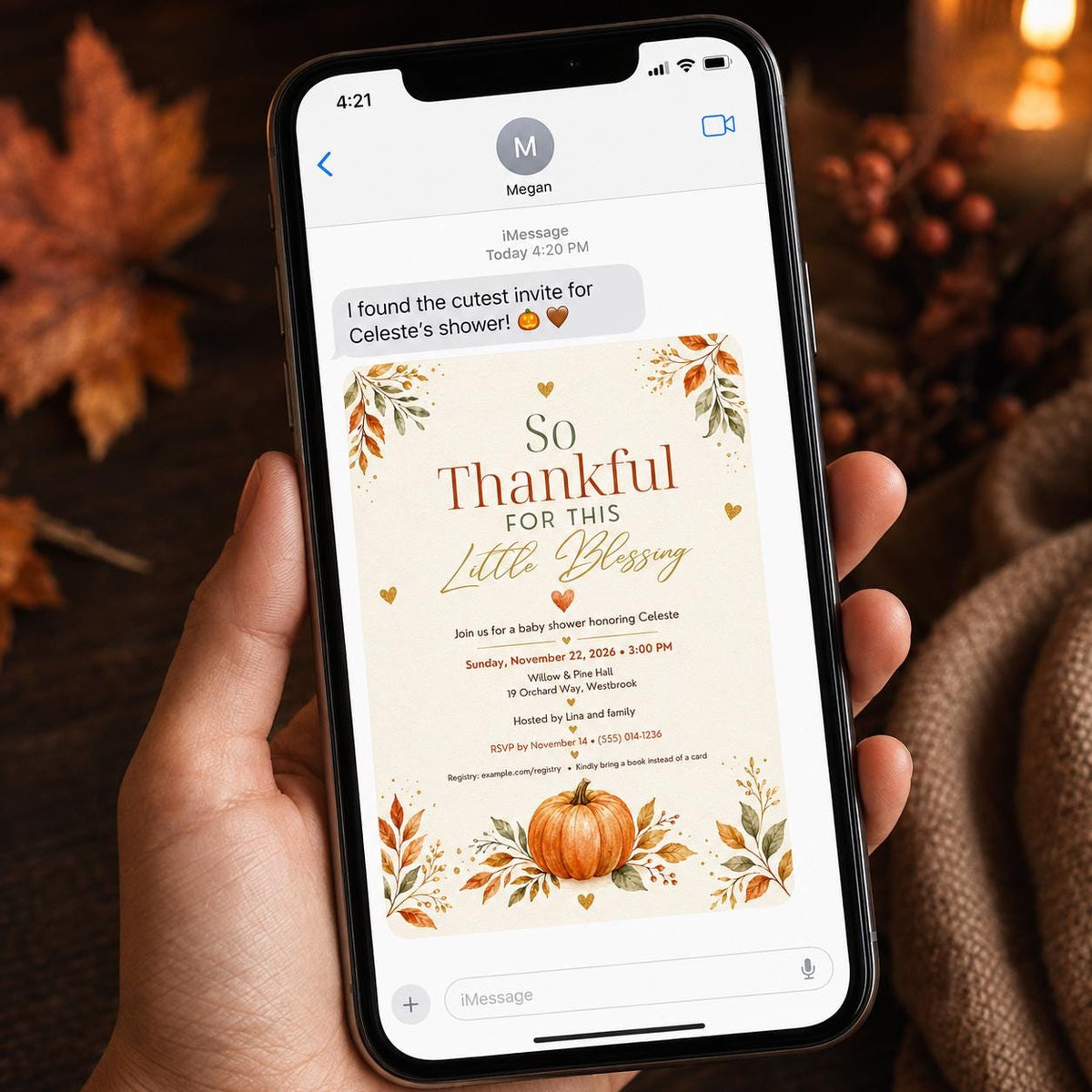 Minimalist Fall Baby Shower Invitation — digital invitation, instant download