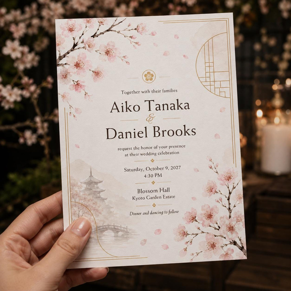Minimalist Floral Cherry Blossom Wedding Invitation — digital invitation, instant download