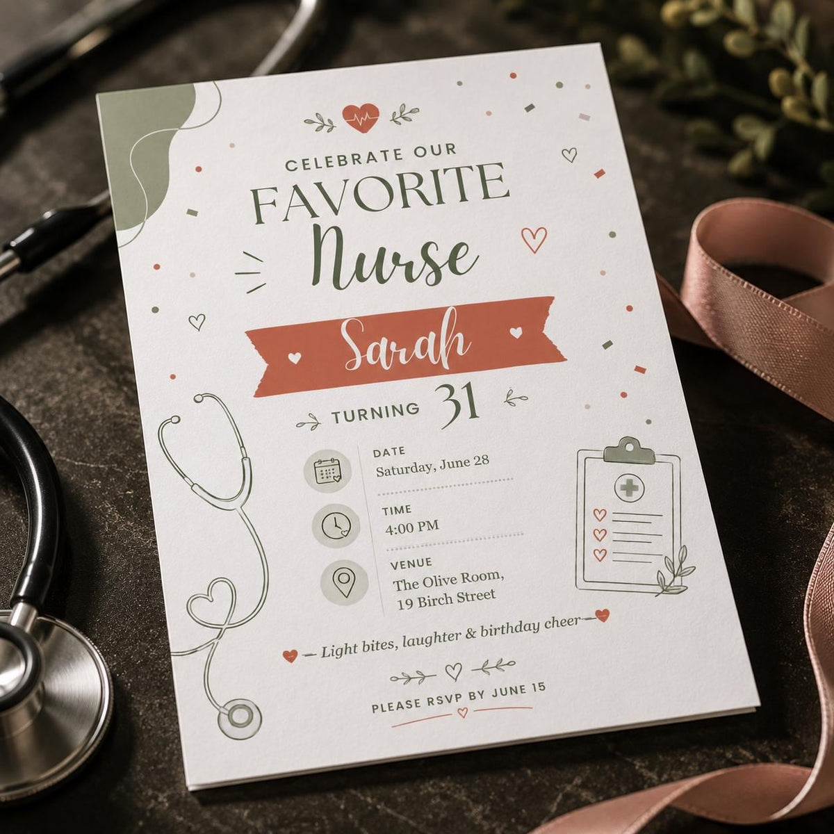 Minimalist Modern Nurse Birthday Invitation — birthday party stationery by VoltBy