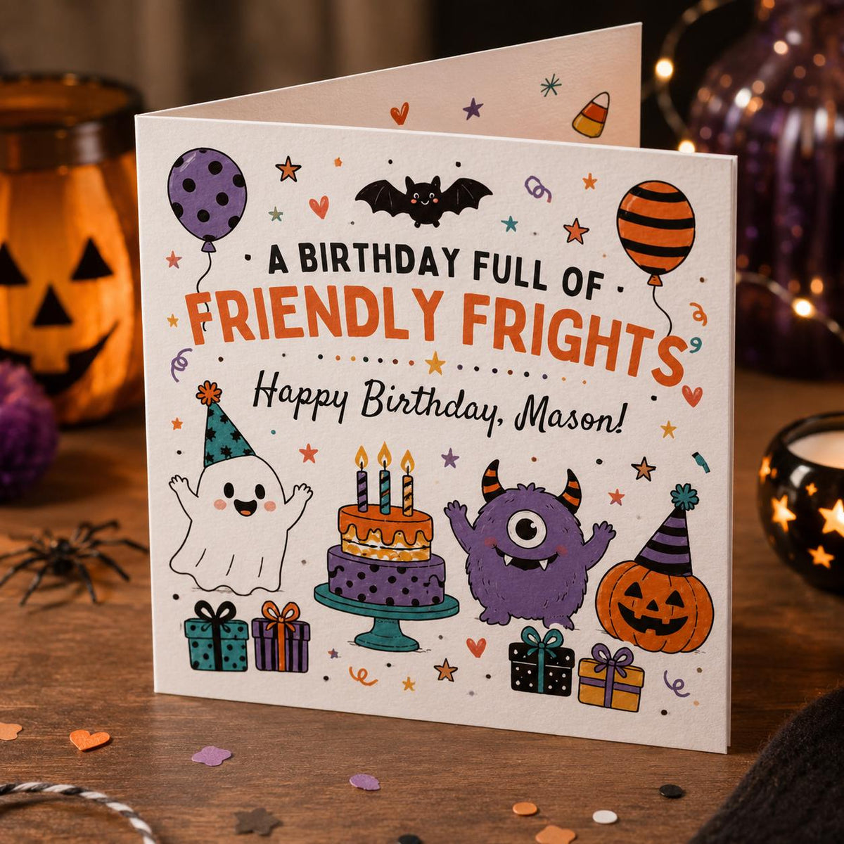 Monster Halloween Birthday Greeting Card for Kids — birthday party stationery by VoltBy