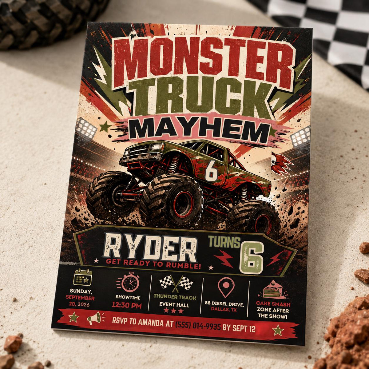 Monster Truck 6th Birthday Invitation: Racing Mayhem for Boys — digital invitation, instant download