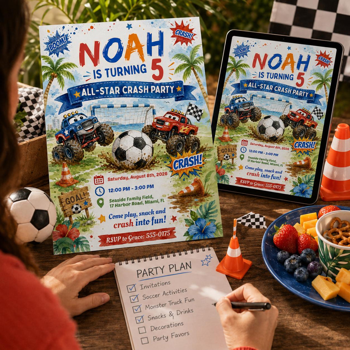 Monster Truck Soccer 5th Birthday Invitation for Boys — digital invitation, instant download