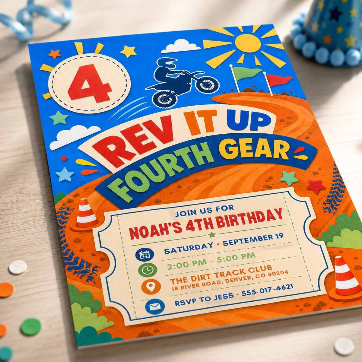 Motocross 4th Birthday Invitation for Boys — digital invitation, instant download