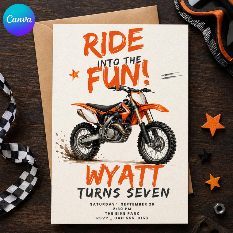 Motorcycle Dirt Bike Birthday Invitation for Boys