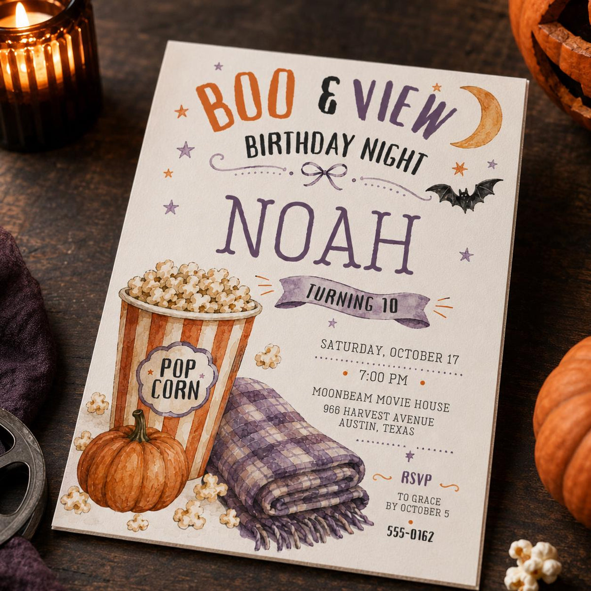 Movie Kids Halloween 10th Birthday Invitation — digital invitation, instant download
