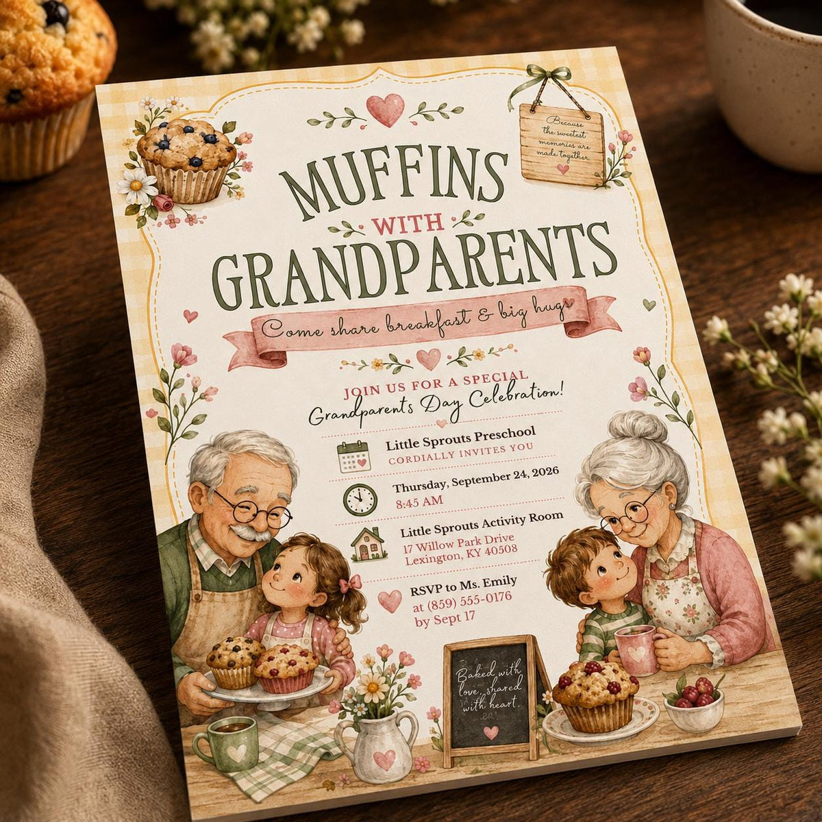 Muffins With Grandparents Invitation — Grandparents Day stationery by VoltBy